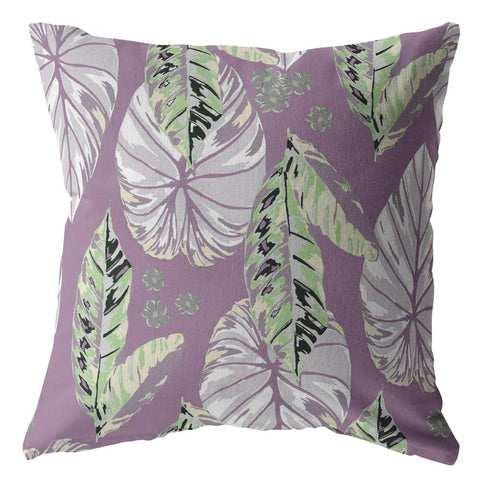 16” White Purple Tropical Leaf Suede Throw Pillow