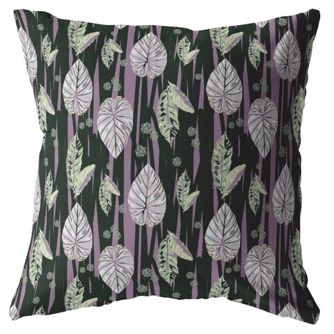 18” Black Purple Fall Leaves Suede Throw Pillow