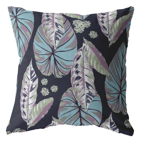 16” Blue Purple Tropical Leaf Suede Throw Pillow