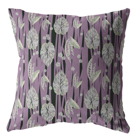 20” Lavender Black Fall Leaves Suede Throw Pillow