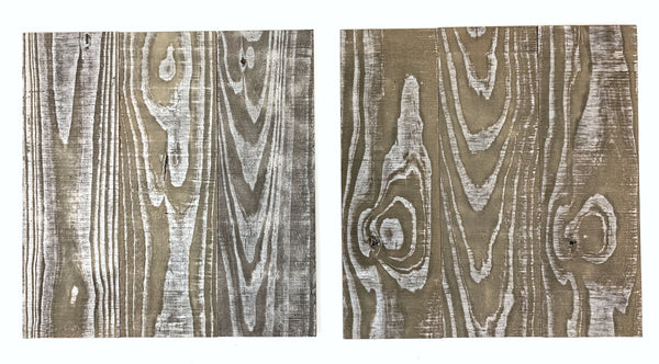 Set of Two Greywash and Natural Wood Wall Art Hanging Panels