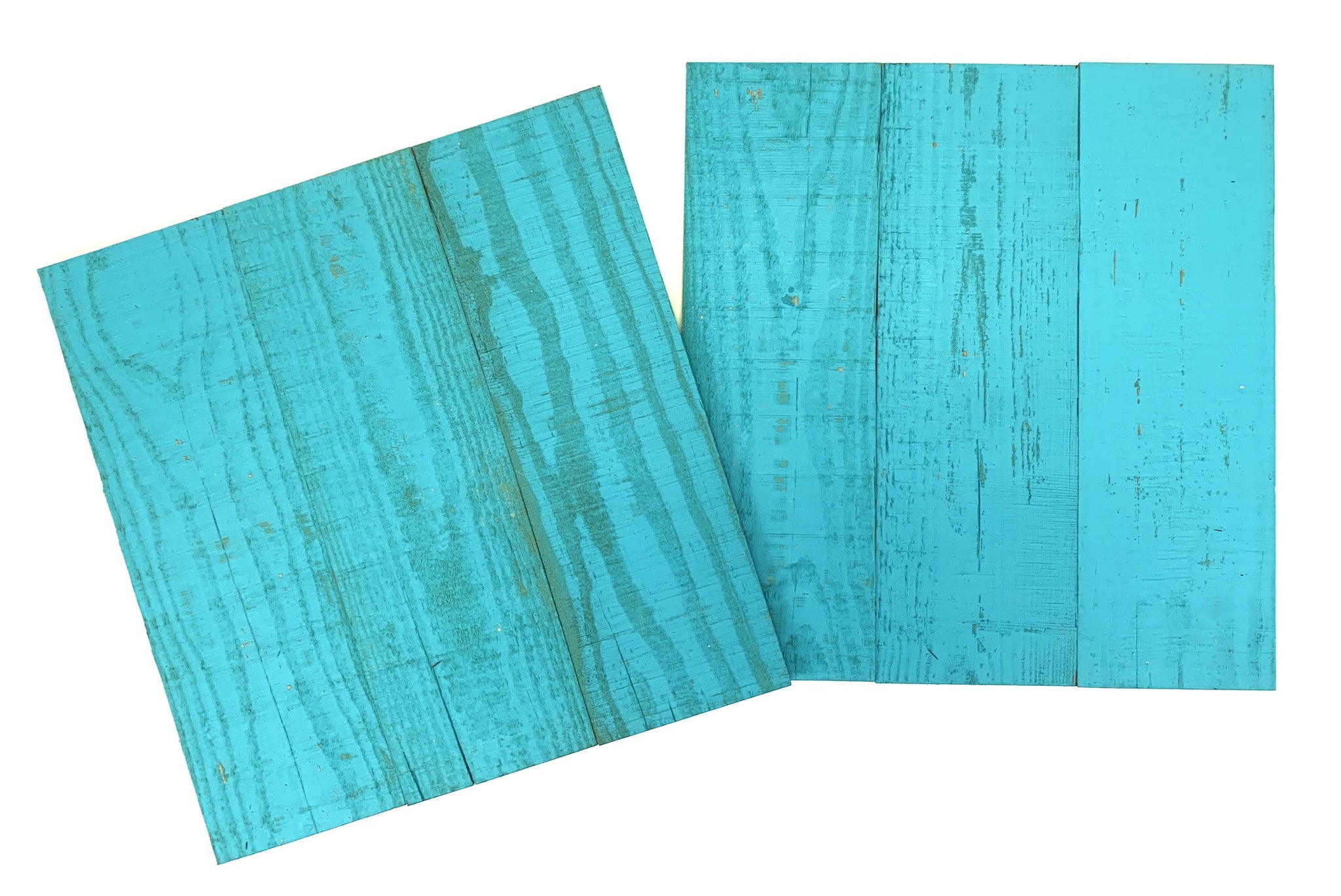 Set of Two Aqua Blue Rustic Wood Wall Art Hanging Panels