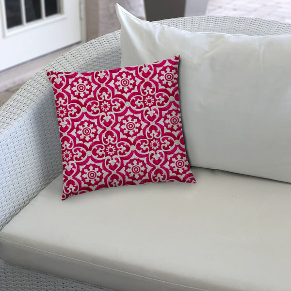 20” Pink Medallion Indoor Outdoor Sewn Throw Pillow