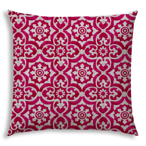 20” Pink Medallion Indoor Outdoor Sewn Throw Pillow