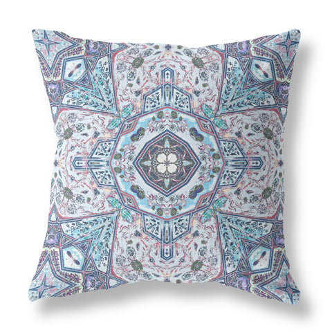 20” Blue Gray Floral Boho Indoor Outdoor Zippered Throw Pillow