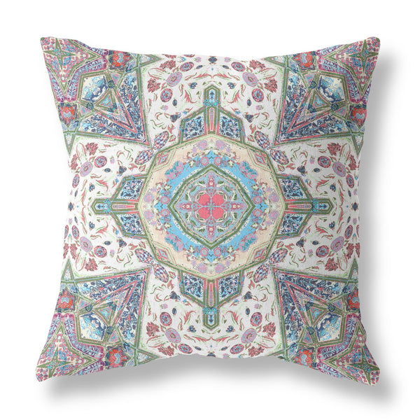 16” Cream Pink Boho Flower Indoor Outdoor Zippered Throw Pillow