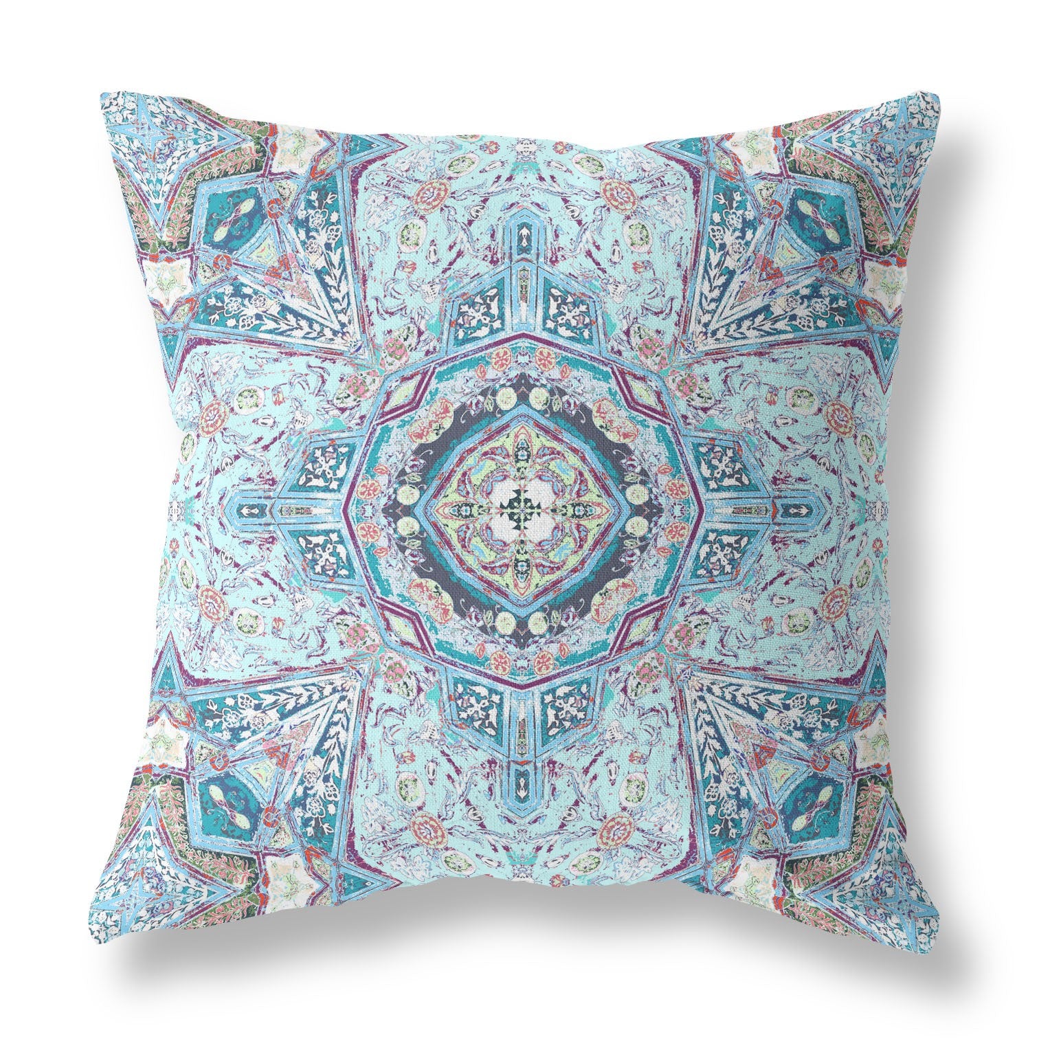 16” Light Blue Boho Flower Indoor Outdoor Zippered throw Pillow