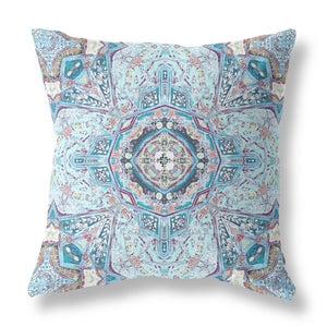 18” Light Blue Boho Flower Indoor Outdoor Zippered throw Pillow