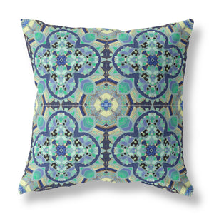 16” Aqua Indigo Cloverleaf Indoor Outdoor Zippered Throw Pillow