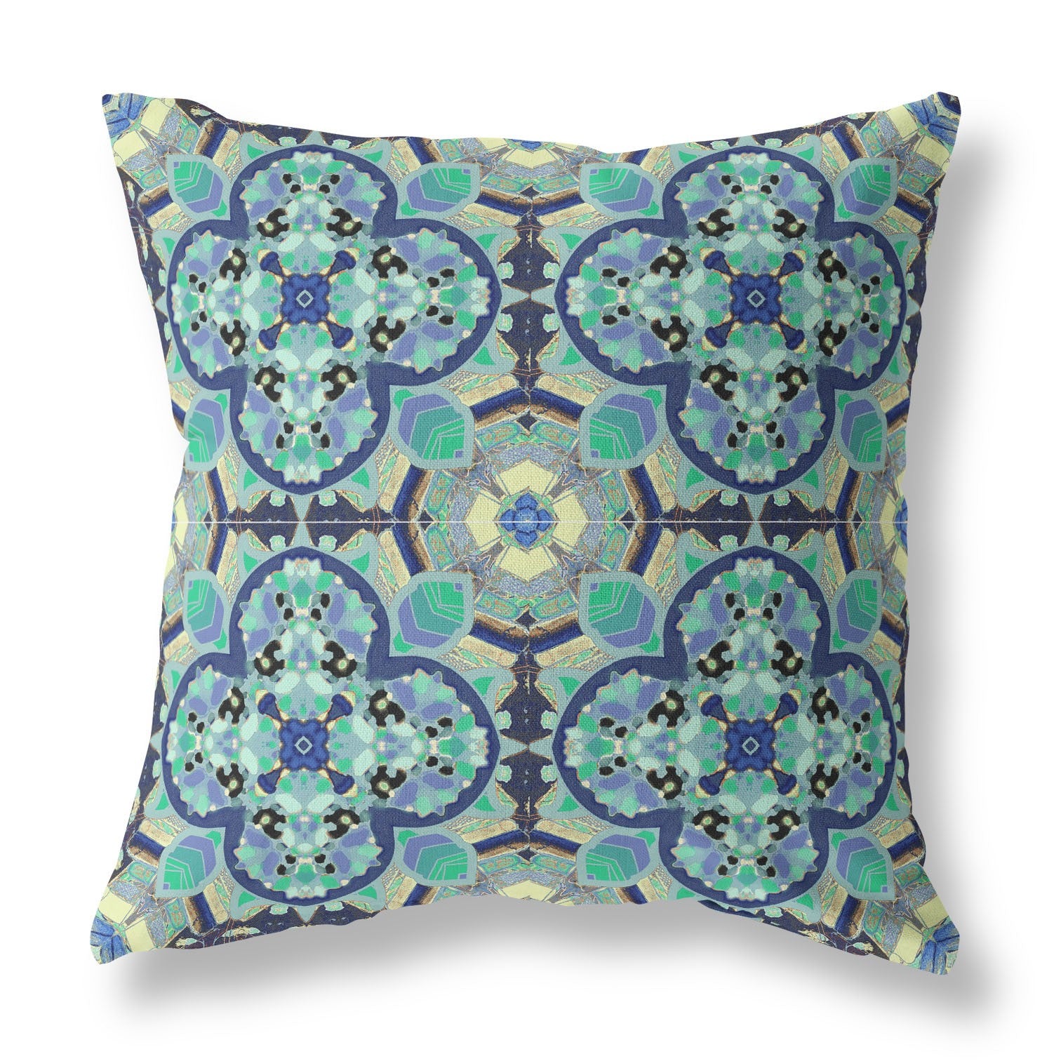 18” Aqua Indigo Cloverleaf Indoor Outdoor Zippered Throw Pillow