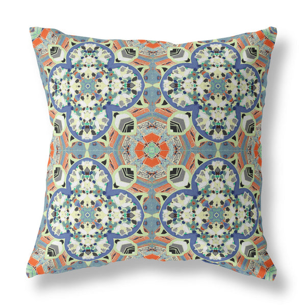 16” Blue Cream Cloverleaf Indoor Outdoor Zippered Throw Pillow