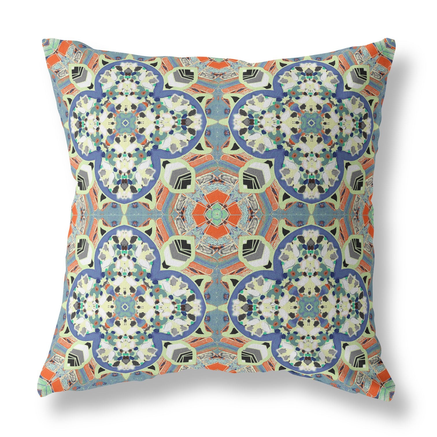 20” Blue Cream Cloverleaf Indoor Outdoor Zippered Throw Pillow