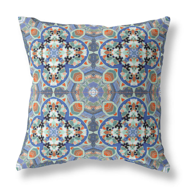 16” Blue Orange Cloverleaf Indoor Outdoor Zippered Throw Pillow