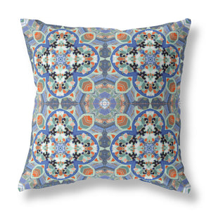 20” Blue Orange Cloverleaf Indoor Outdoor Zippered Throw Pillow