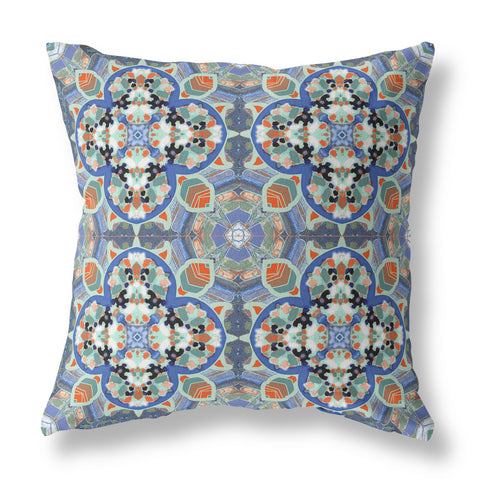 26” Blue Orange Cloverleaf Indoor Outdoor Zippered Throw Pillow