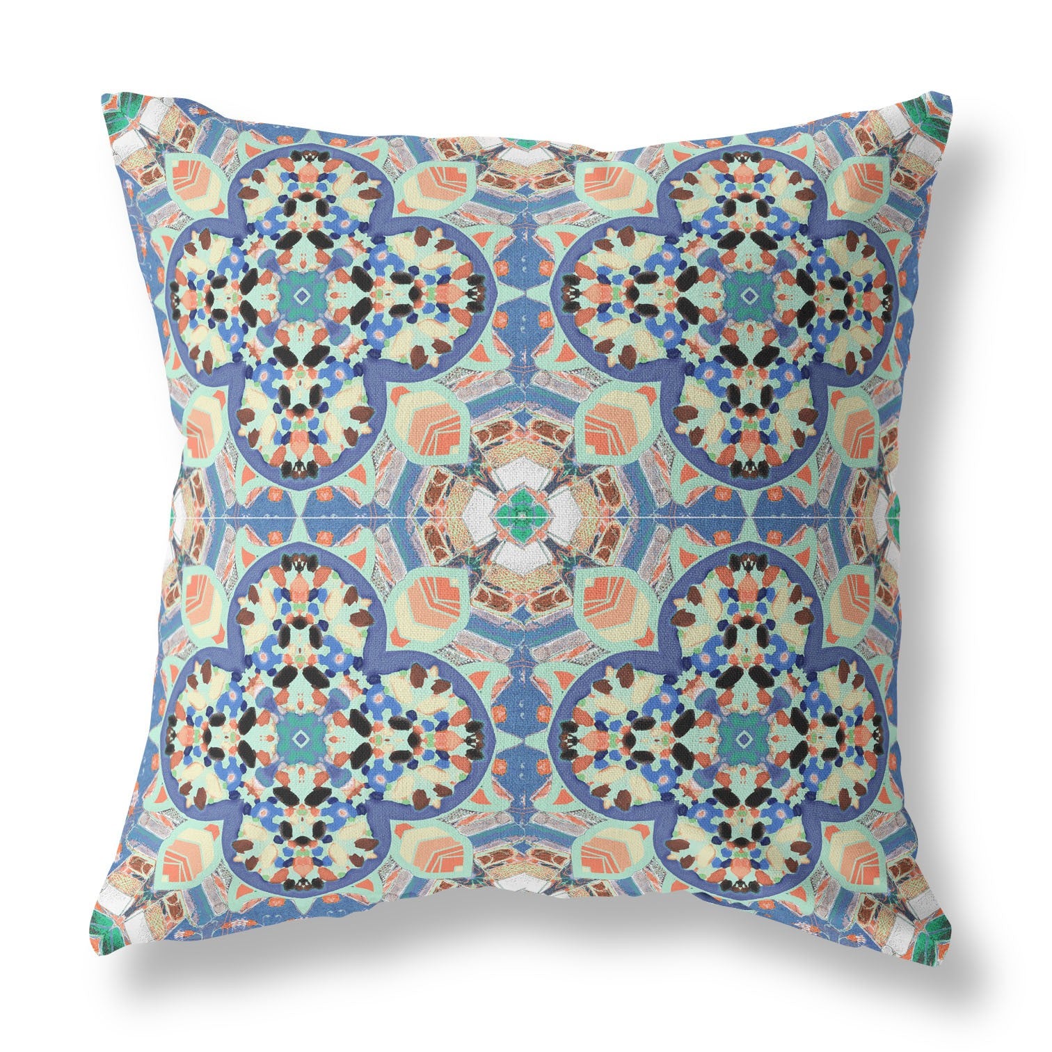 16” Blue Peach Cloverleaf Indoor Outdoor Zippered Throw Pillow