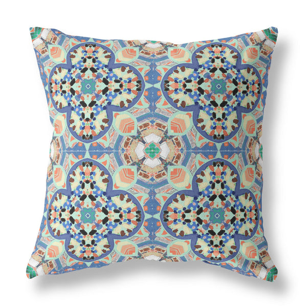 20” Blue Peach Cloverleaf Indoor Outdoor Zippered Throw Pillow