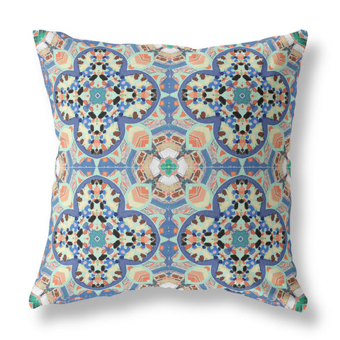 26” Blue Peach Cloverleaf Indoor Outdoor Zippered Throw Pillow