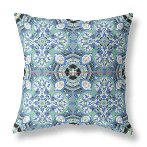 16” Sapphire White Cloverleaf Indoor Outdoor Zippered Throw Pillow