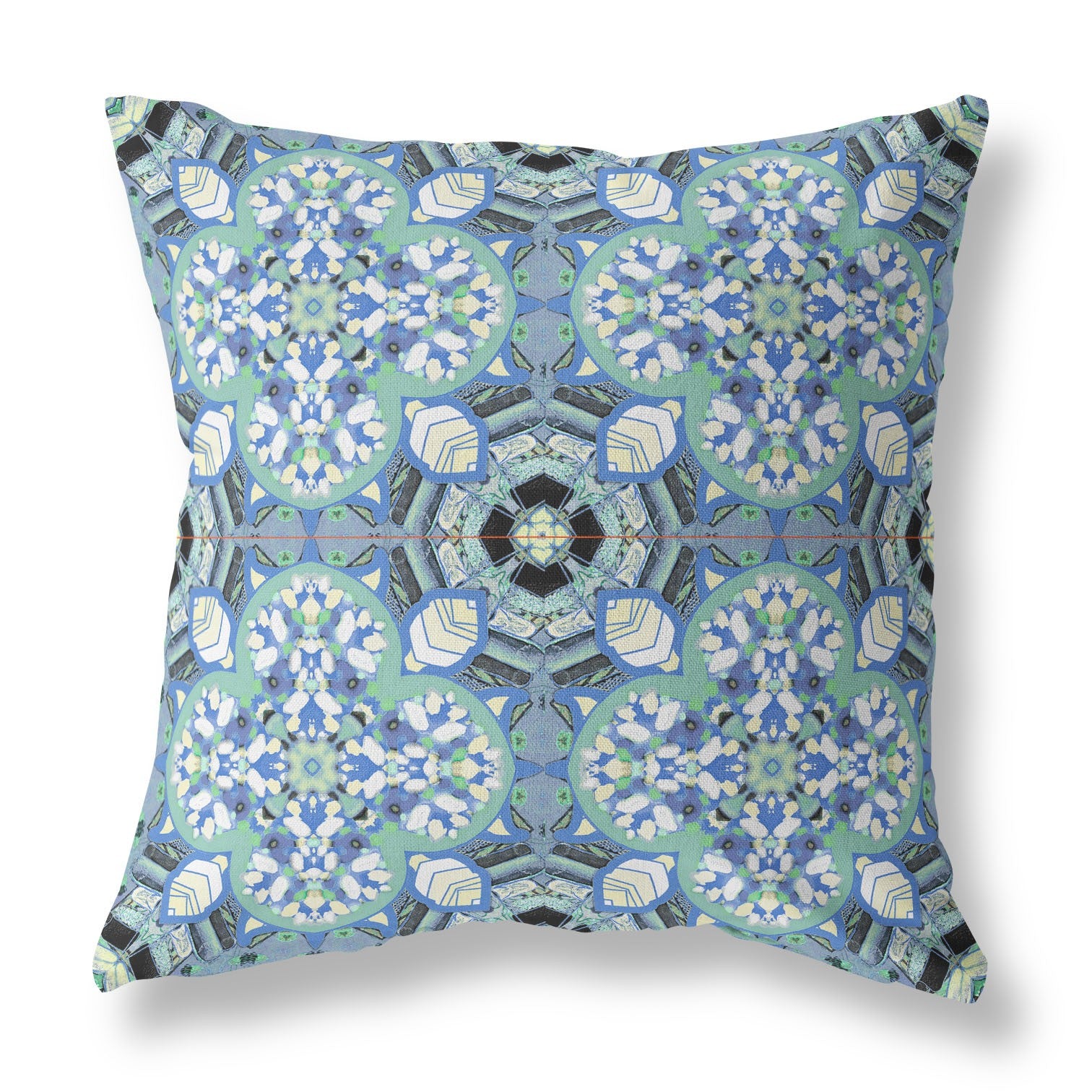 18” Sapphire White Cloverleaf Indoor Outdoor Zippered Throw Pillow