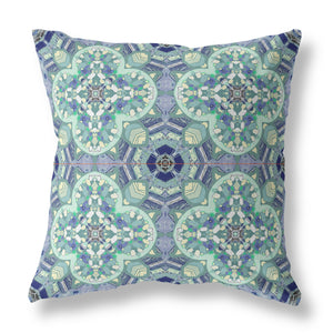 16” Aqua Blue Cloverleaf Indoor Outdoor Zippered Throw Pillow