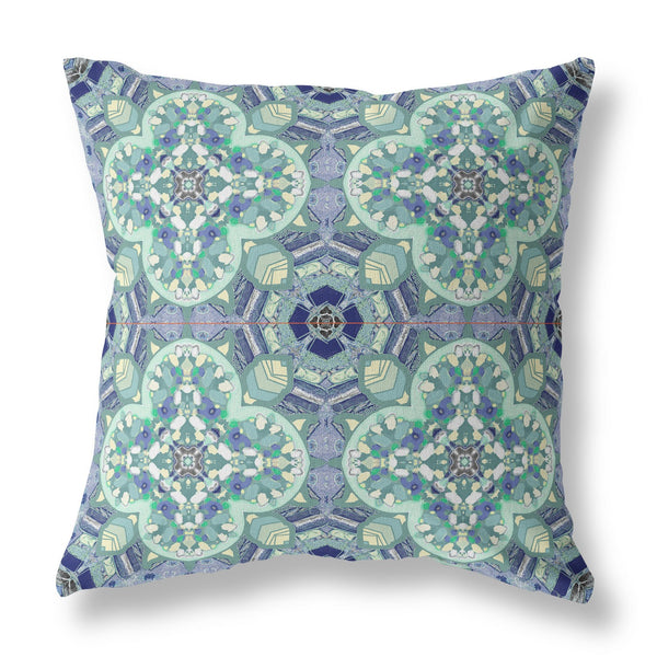 16” Aqua Blue Cloverleaf Indoor Outdoor Zippered Throw Pillow