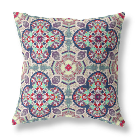 16” Mauve Blue Cloverleaf Indoor Outdoor Zippered Throw Pillow