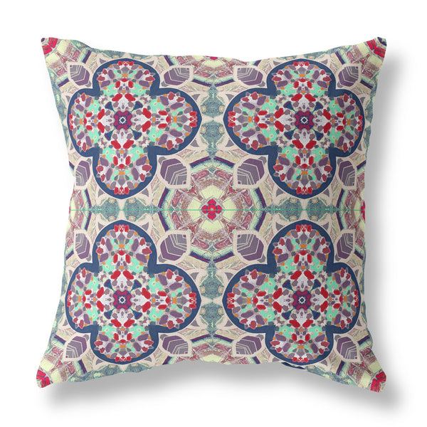 18” Mauve Blue Cloverleaf Indoor Outdoor Zippered Throw Pillow