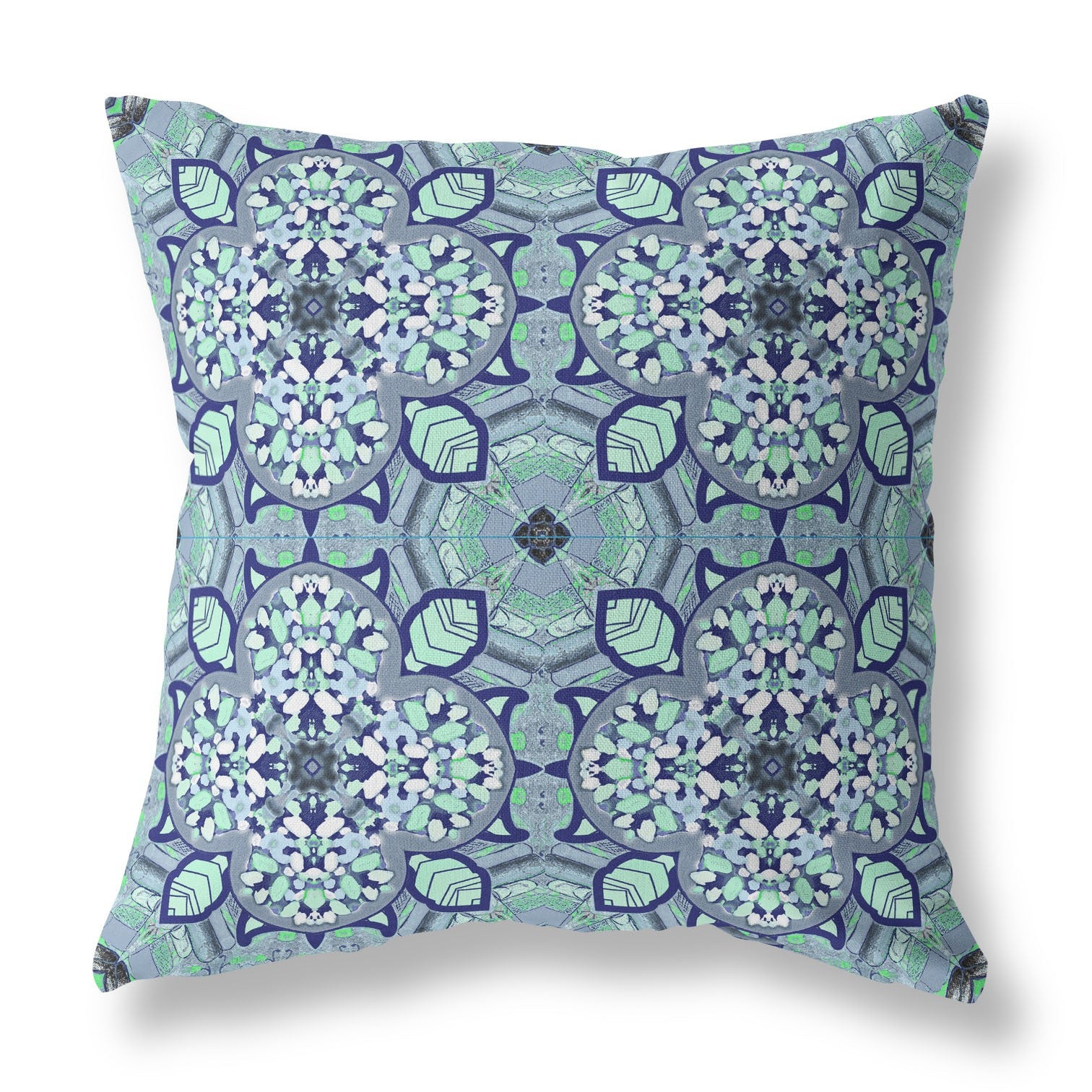 16” Blue Aqua Cloverleaf Indoor Outdoor Zippered Throw Pillow