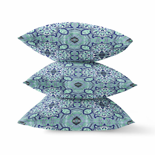 16” Blue Aqua Cloverleaf Indoor Outdoor Zippered Throw Pillow