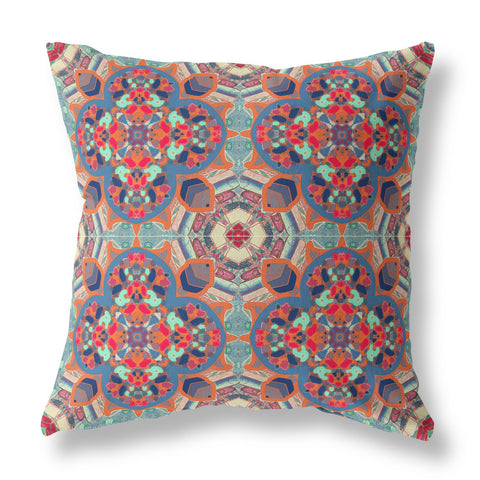 16” Orange Blue Cloverleaf Indoor Outdoor Zippered Throw Pillow