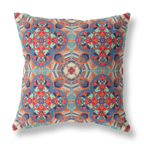 20” Orange Blue Cloverleaf Indoor Outdoor Zippered Throw Pillow