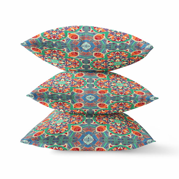 16” Orange Green Cloverleaf Indoor Outdoor Zippered Throw Pillow