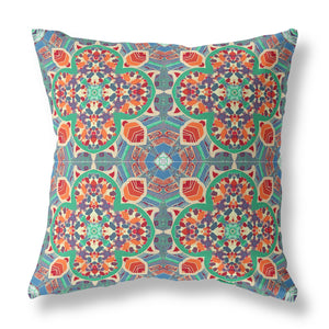 16” Orange Green Cloverleaf Indoor Outdoor Zippered Throw Pillow