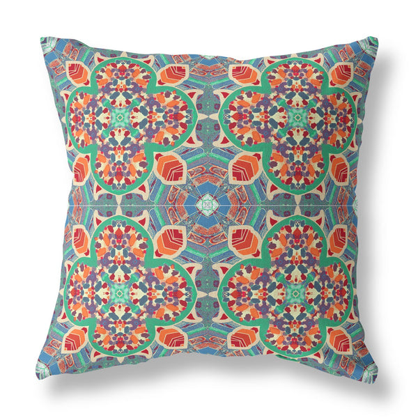 16” Orange Green Cloverleaf Indoor Outdoor Zippered Throw Pillow