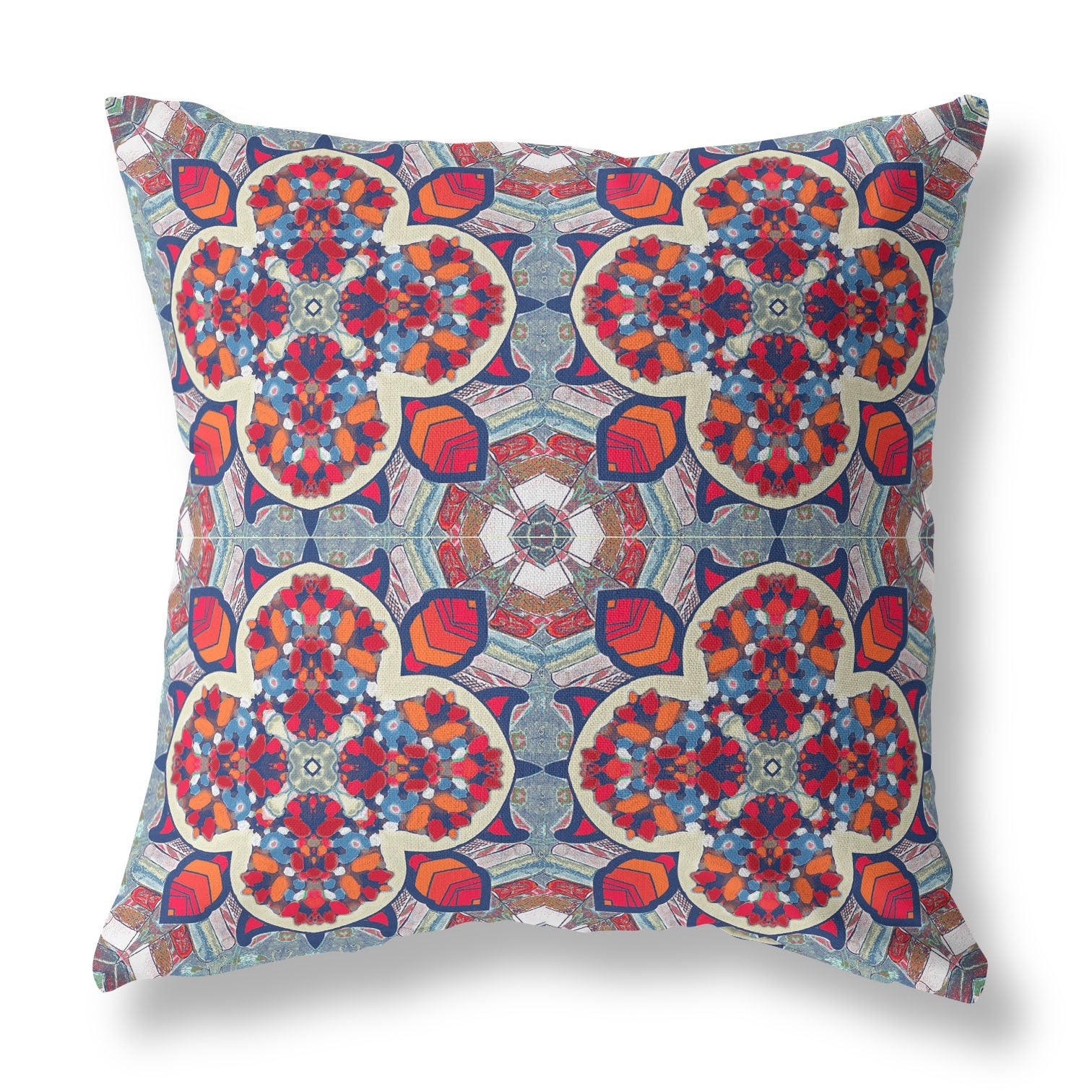 16” Red Blue Cloverleaf Indoor Outdoor Zippered Throw Pillow