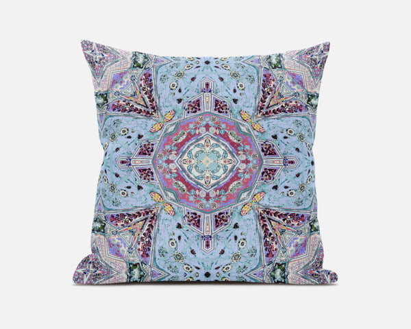 18” Blue Magenta Boho Floral Zippered Suede Throw Pillow