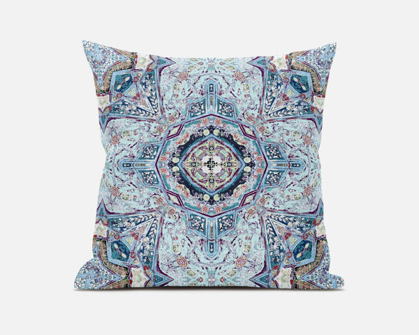 16” Light Blue Boho Flower Zippered Suede throw Pillow