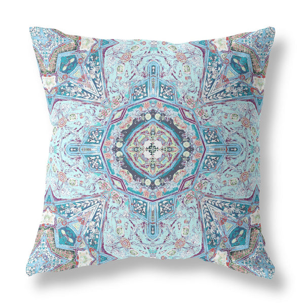 20” Light Blue Boho Flower Zippered Suede throw Pillow