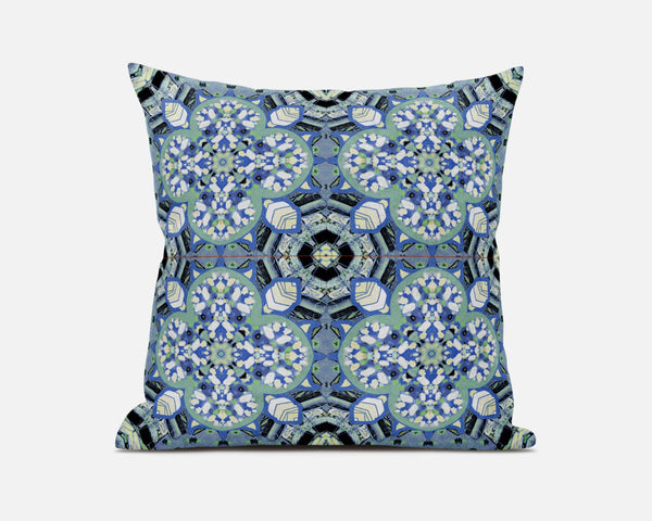 16” Sapphire White Cloverleaf Boho Zippered Suede Throw Pillow