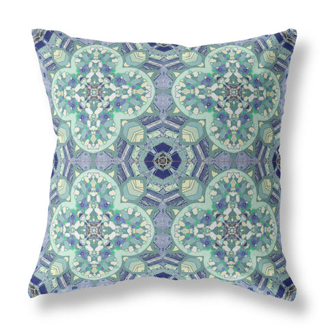 20” Aqua Blue Cloverleaf Boho Zippered Suede Throw Pillow