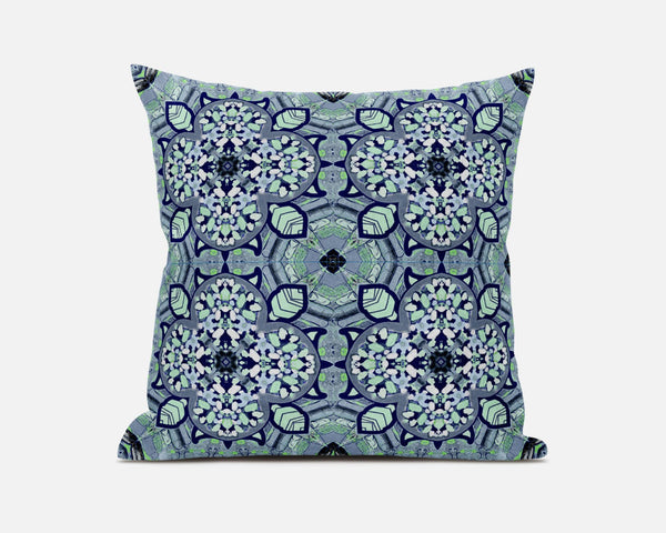 16” Blue Aqua Cloverleaf Boho Zippered Suede Throw Pillow