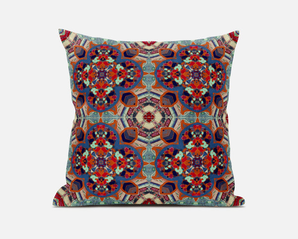 16” Orange Blue Cloverleaf Boho Zippered Suede Throw Pillow