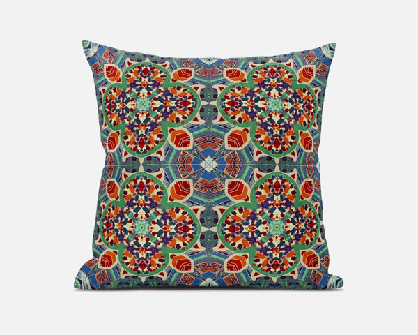 16” Orange Green Cloverleaf Boho Zippered Suede Throw Pillow