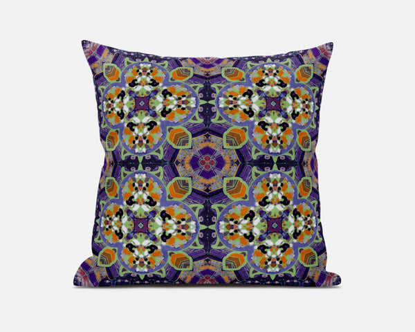 16” Purple Orange Cloverleaf Boho Suede Throw Pillow