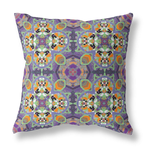 18” Purple Orange Cloverleaf Boho Suede Throw Pillow