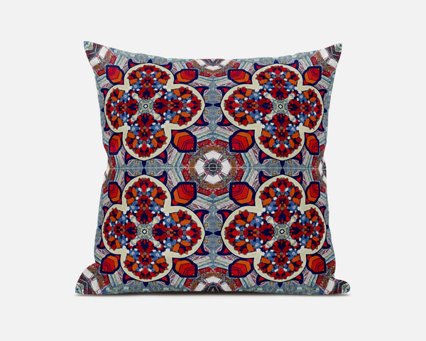 16” Red Blue Cloverleaf Boho Zippered Suede Throw Pillow