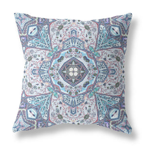 18” Blue Gray Floral Boho Indoor Outdoor Throw Pillow