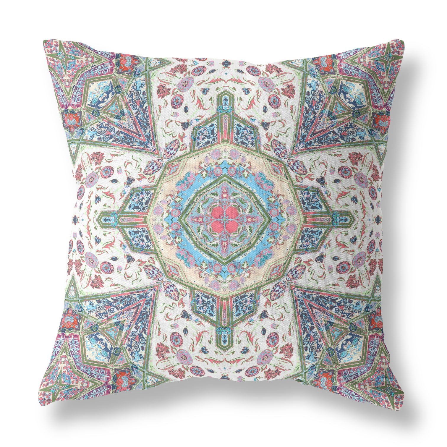 26” Cream Pink Boho Flower Indoor Outdoor Throw Pillow