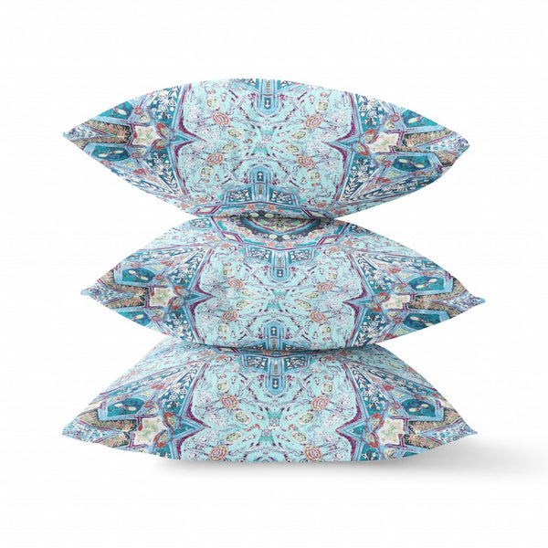 16” Light Blue Boho Flower Indoor Outdoor throw Pillow